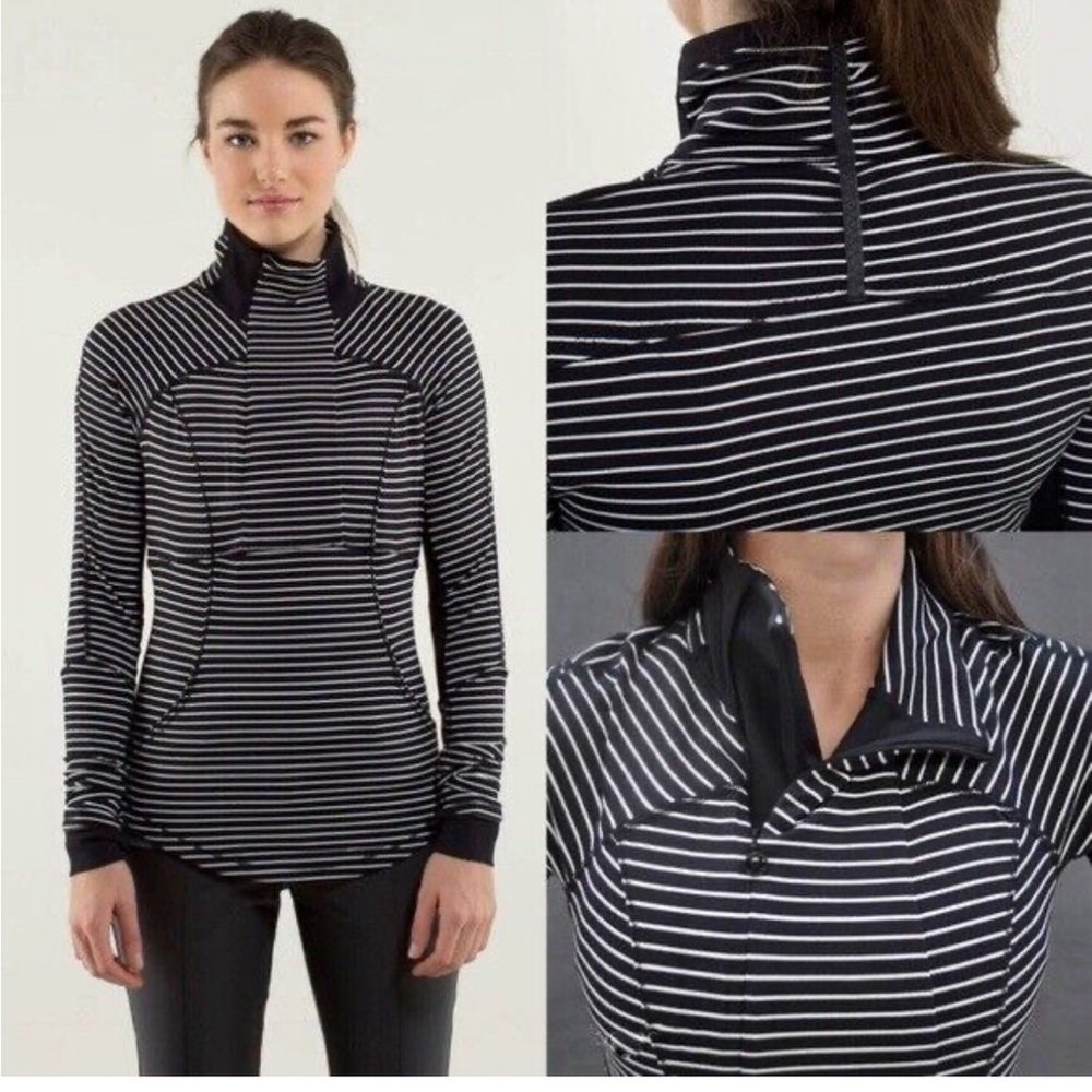 Lululemon Athletica Women’s Runners 1/2 Zip Black and White Stripe Jacket